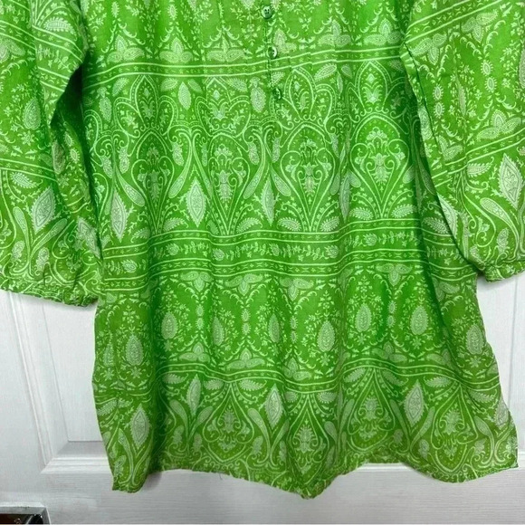 Nicole Miller Boho Style Shirt Green & White Size Medium - Picture 7 of 16